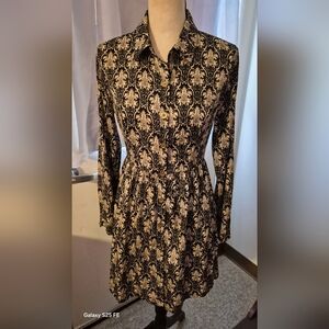 Ark & Co. Gold/Black Floral Classic Botton Down Dress NWOT